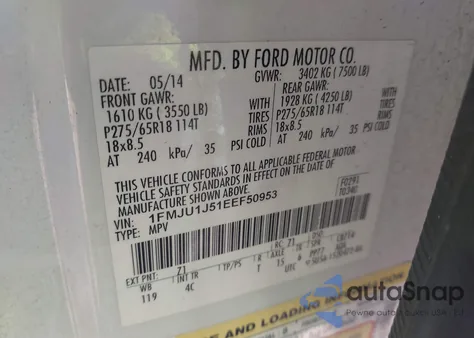 2014 Ford Expedition Xlt из США, поврежденный, VIN 1FMJU1J51EEF50953